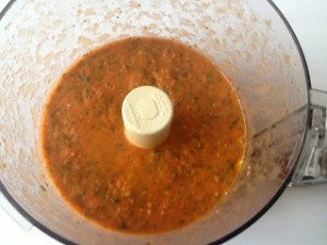 After you blend the sauce in the food processor, it should look something like this.